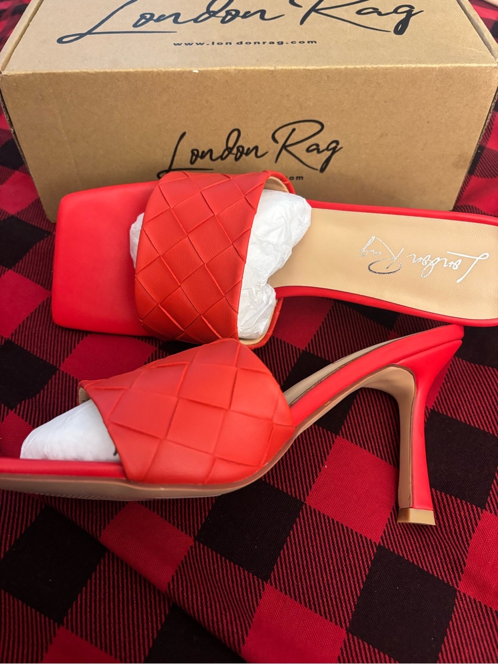 Red Quilted Square-Toe Slide Heels